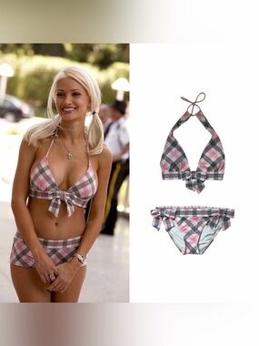 Gingham Bow 3 Piece Bikini Set As Seen On Holly Madison